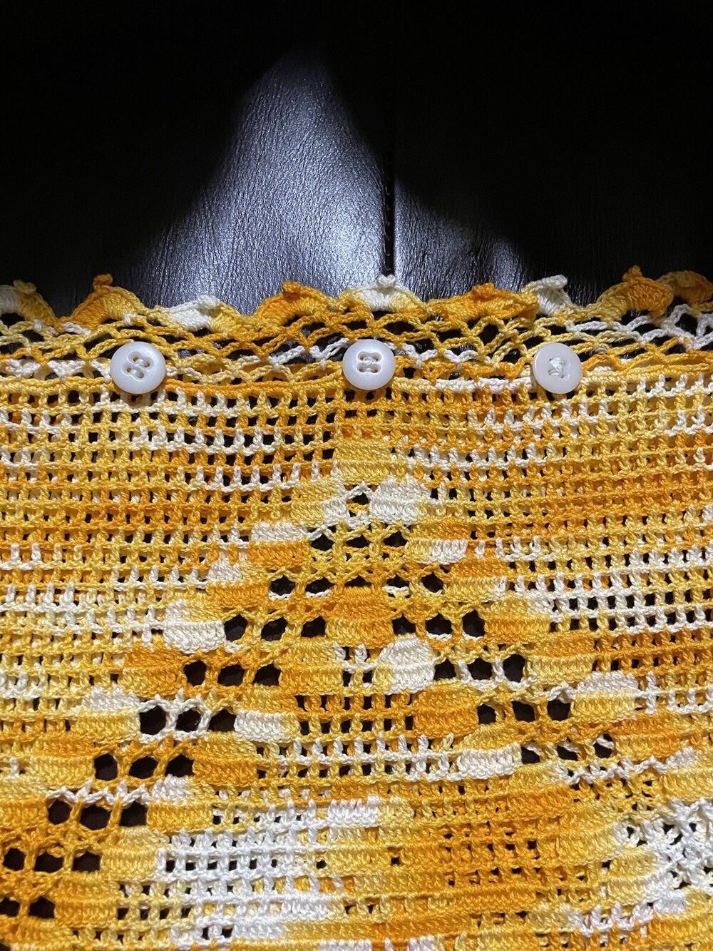 Vintage Crochet Button Top Pillow Cover Orange Home Decor Cottagecore
